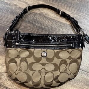 Coach Tan and Black Signature Shoulder Bag